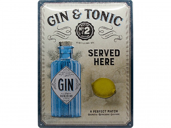 Металлическая табличка RETRO BLECHSCHILD GIN & TONIC
